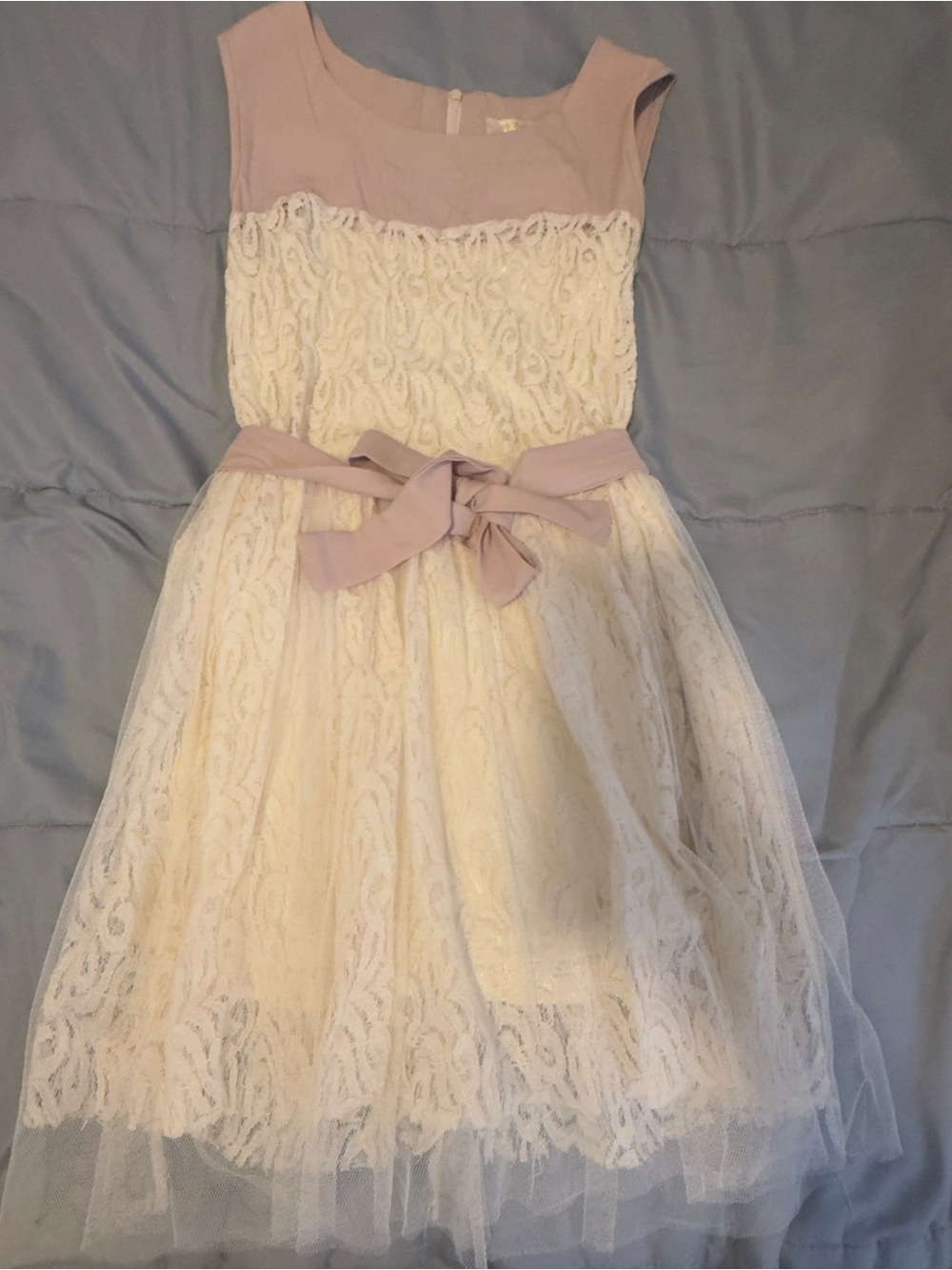 Girls Ivory Lace Party Dress with Blush Sash
